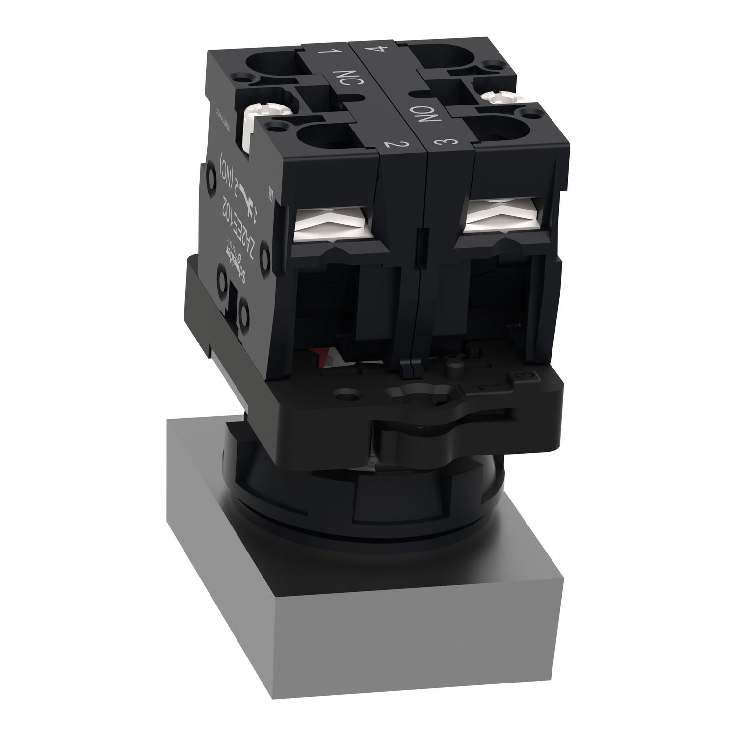 Picture of Double headed push button, Easy Harmony XA2, plastic, 22mm, 1 green flush marked I + 1 red flush marked O, 1NO + 1NC