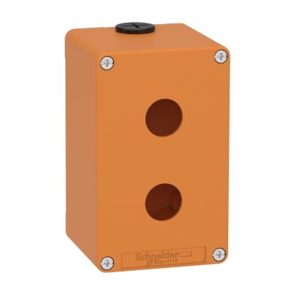 Picture of Empty control station, Harmony XAP, XB2 SL, zinc alloy, orange, M20, 2 cut outs 22mm, 80x130x77mm, UL cULus