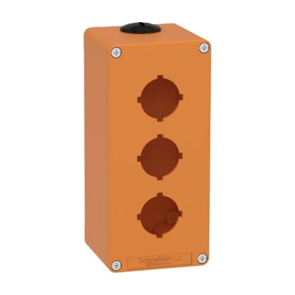 Picture of Empty control station, Harmony XAP, XB2 SL, zinc alloy, orange, M25, 3 cut outs 30mm with notches, 80x175x77mm