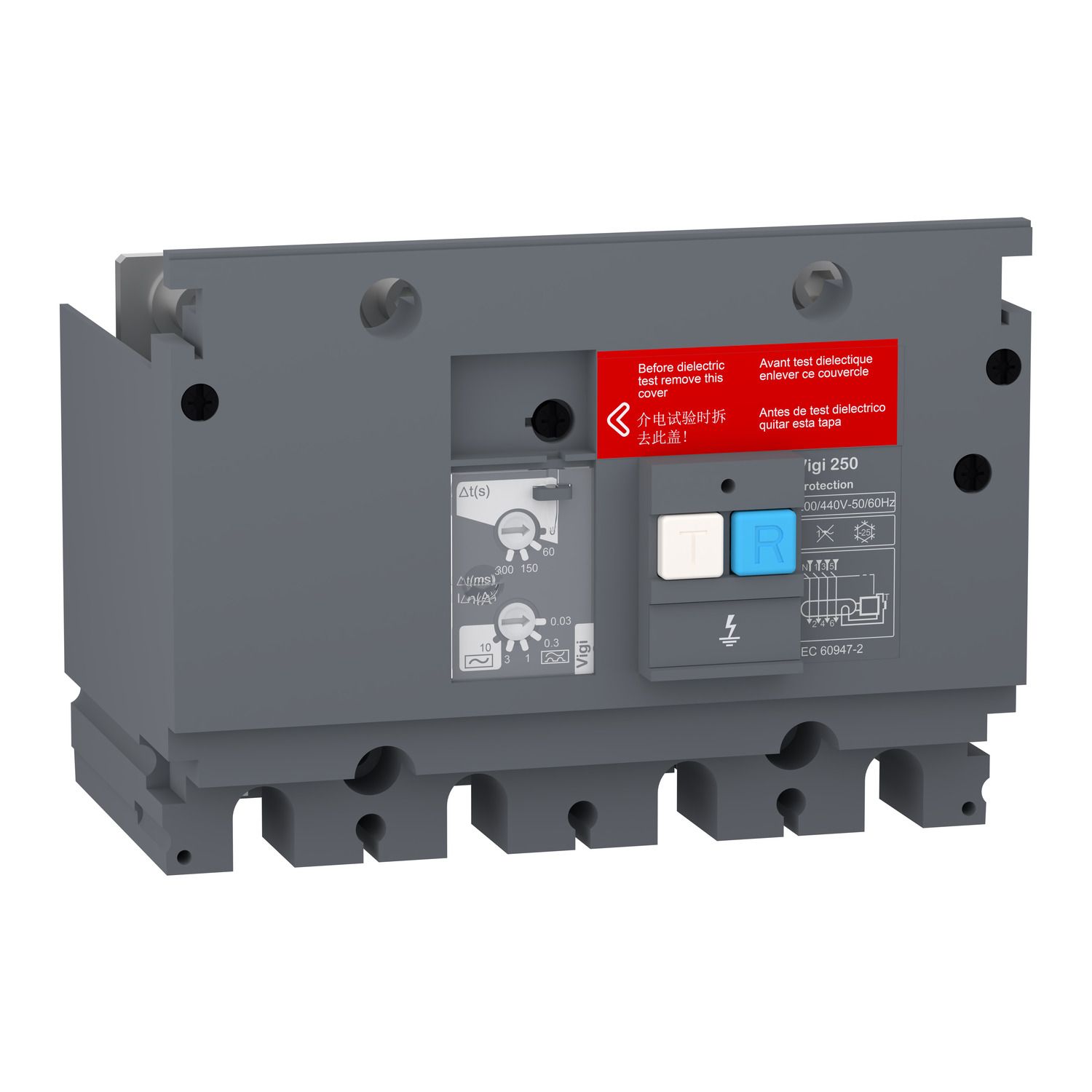 Picture of Earth-leakage add-on protection module, EasyPact CVS 250, 200VAC to 440VAC, 30mA to 10A, 4 poles