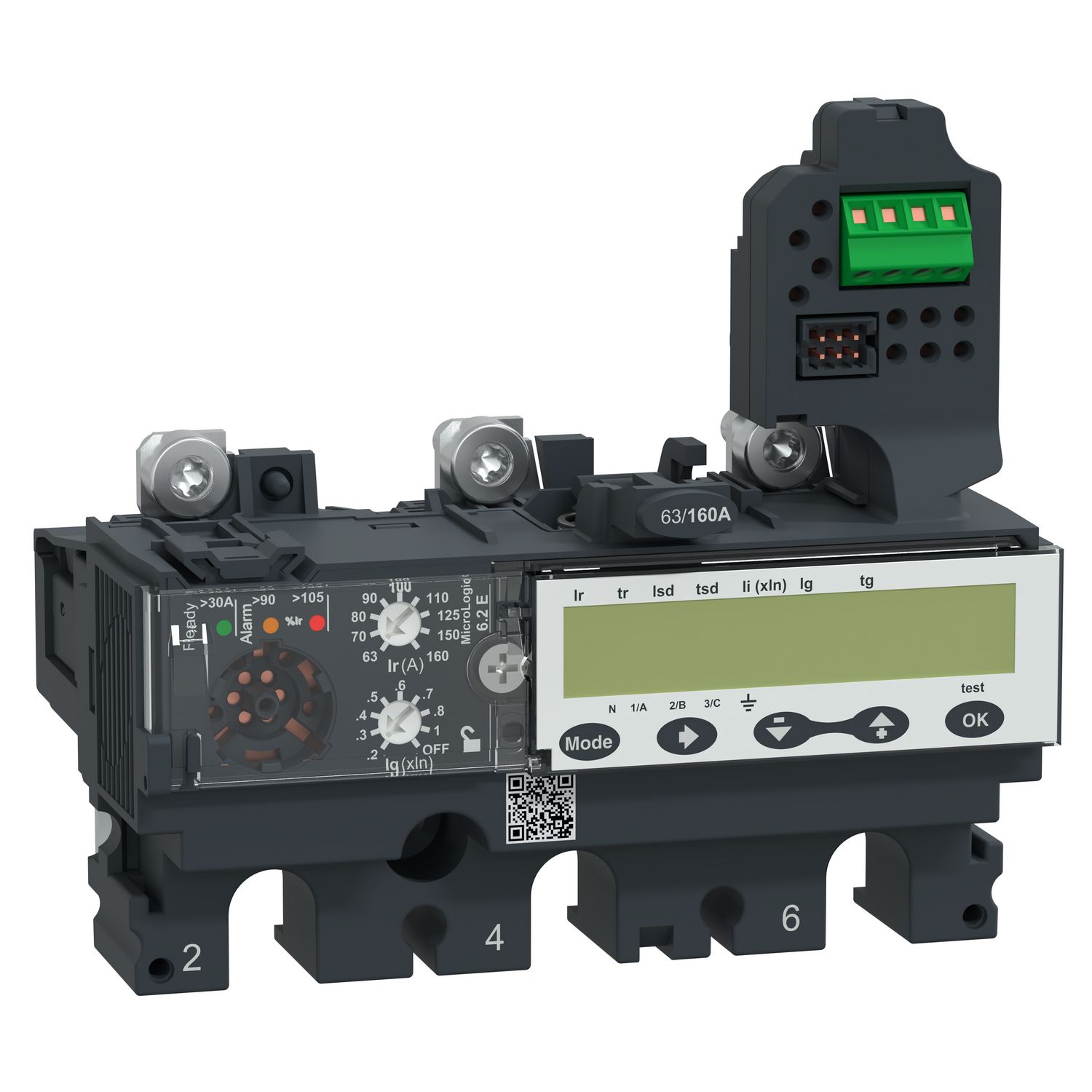 Picture of Trip unit MicroLogic 6.2E, ComPacT NSX160/250, 3 poles, basic and ground fault protections, energy meter, 160A