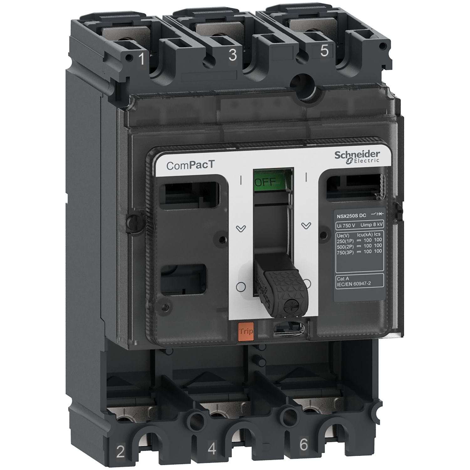 Picture of Circuit breaker basic frame, ComPacT NSX160S DC, 100kA/750VDC, 3 poles, 160A frame rating, without trip unit