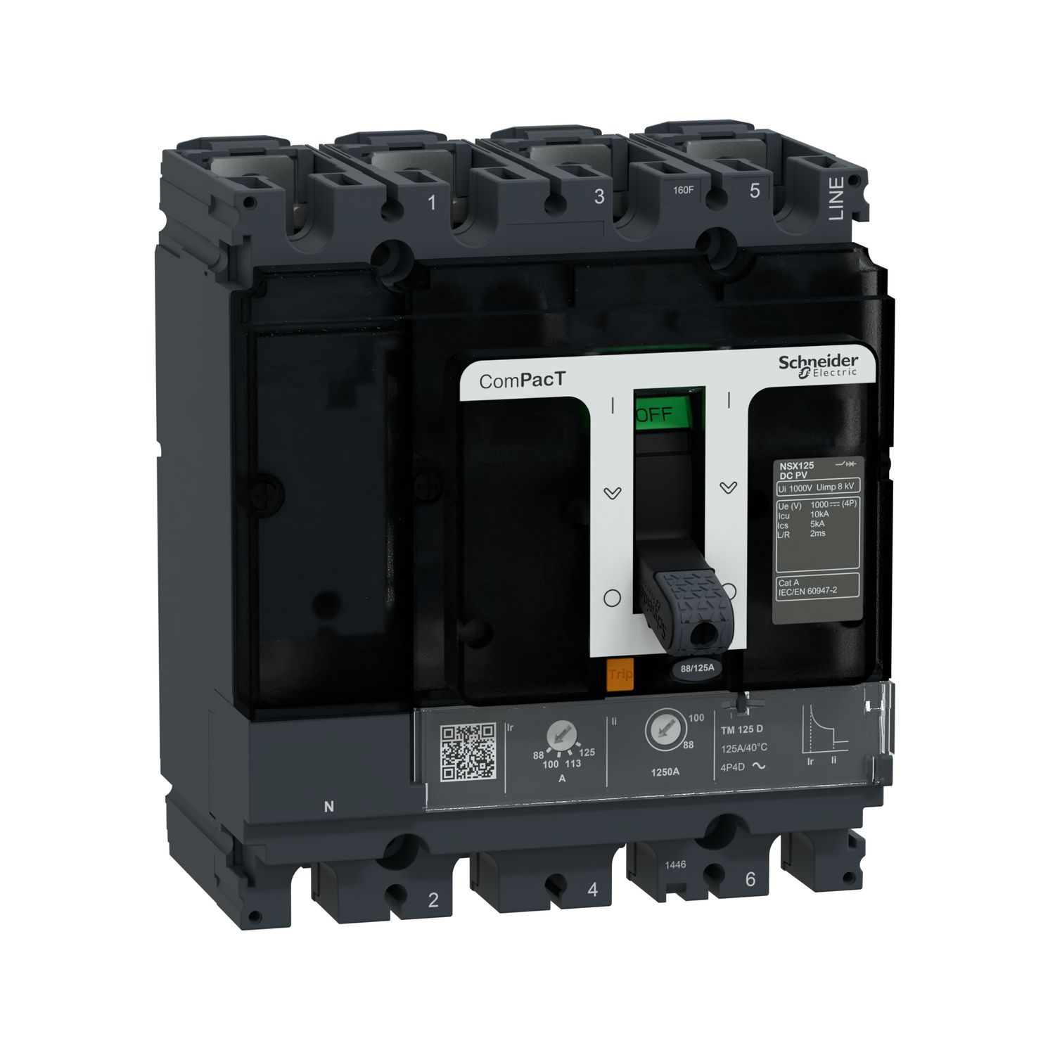 Picture of Circuit breaker, ComPacT NSX125 DC PV, 10kA/1000VDC, 4 poles, TM-DC PV trip unit 125A
