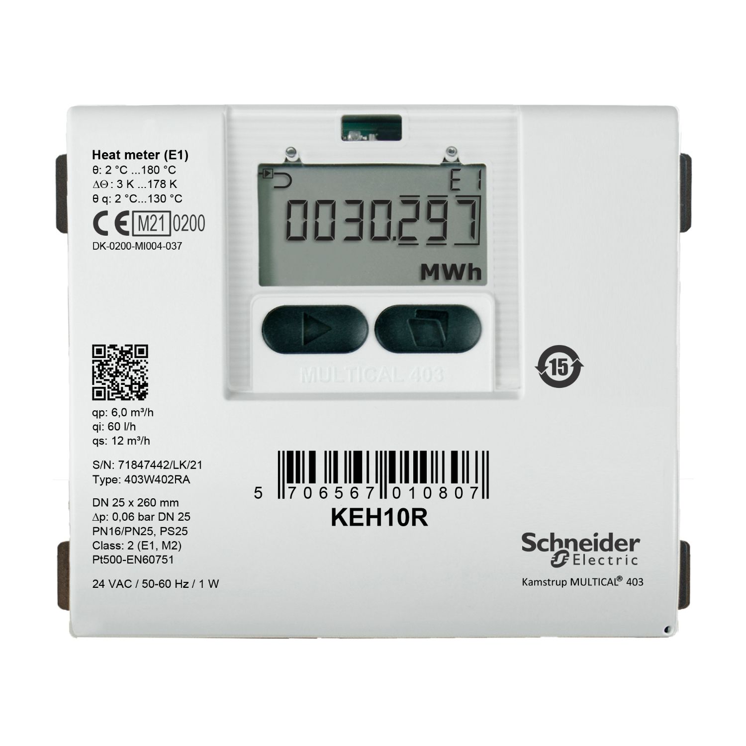 Picture of KE Series Heating Meter, R1 Threaded Brass, 3.5 m³/h Nominal, Return