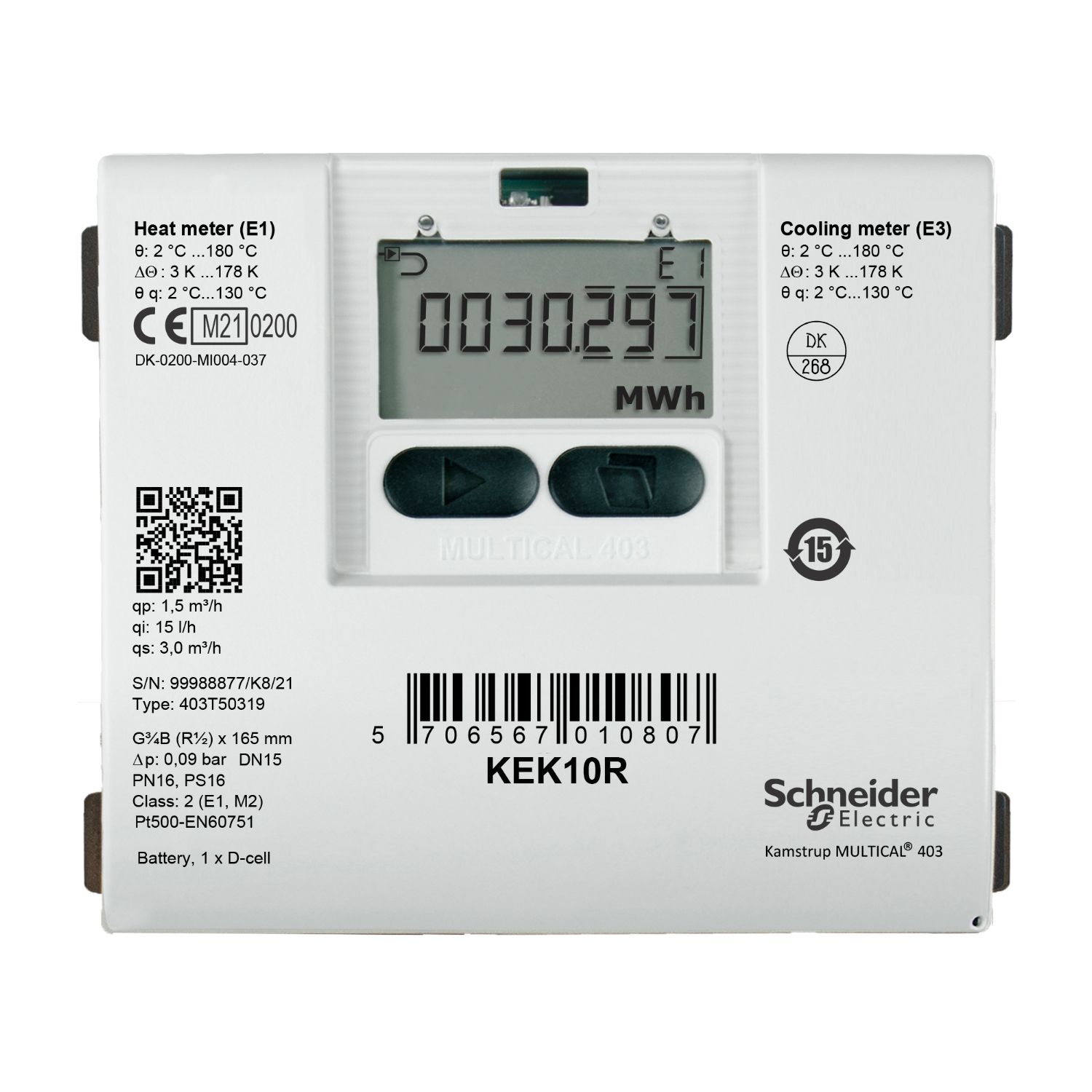 Picture of KE Series Heating And Cooling Meter, R1 Threaded Brass, 3.5 m³/h Nominal, Return