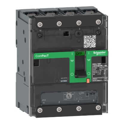 Picture of Circuit breaker, ComPacT NSXm 160E, 16kA/415VAC, 4 poles 3D (neutral not protected), TMD trip unit 80A, lugs/busbars