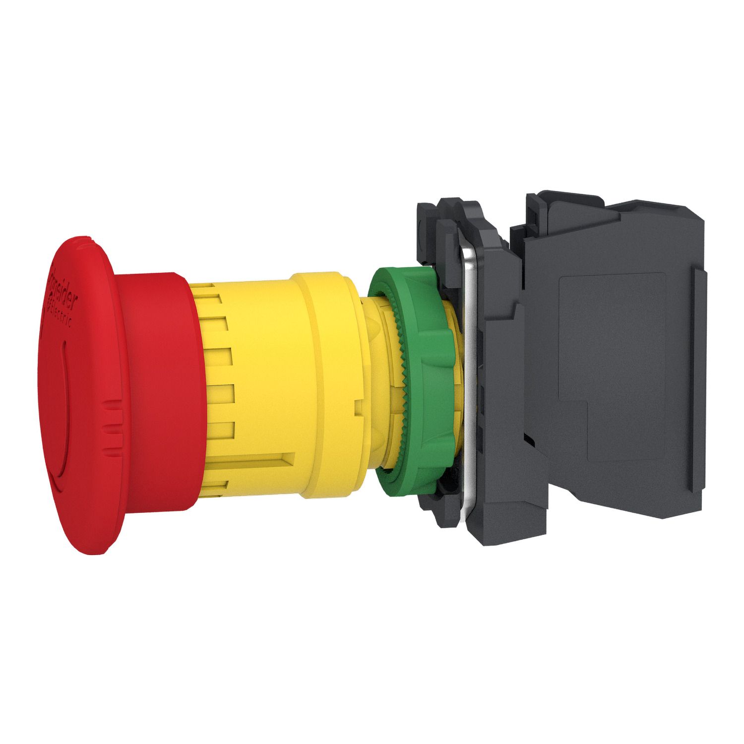 Picture of Emergency stop switching off, Harmony XB5, plastic, red mushroom 40mm, 22mm, trigger latching turn to release, 1NC with monitoring