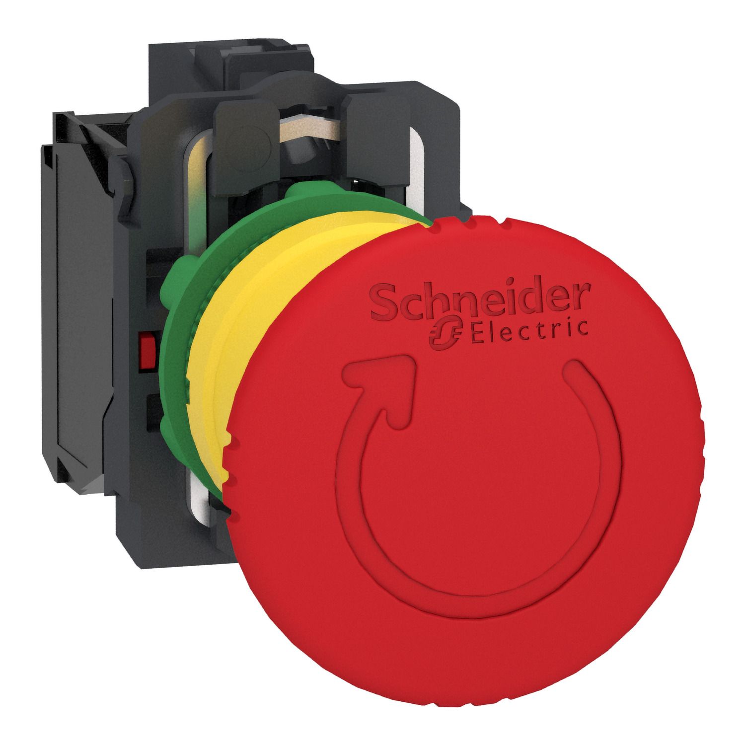 Picture of Emergency stop switching off, Harmony XB5, plastic, red mushroom 40mm, 22mm, trigger latching turn to release, 2NC with monitoring