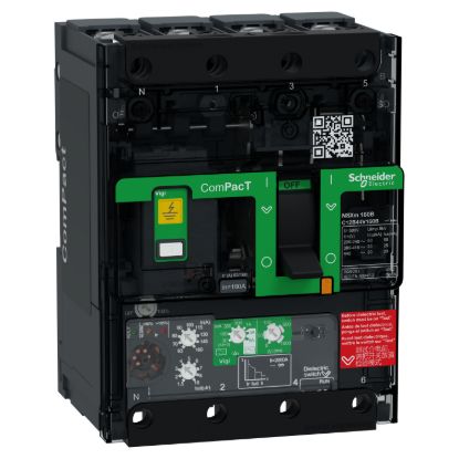 Picture of Circuit breaker, ComPacT NSXm 160B, 25kA/415VAC, 4 poles, MicroLogic 4.1 trip unit 160A, lugs/busbars