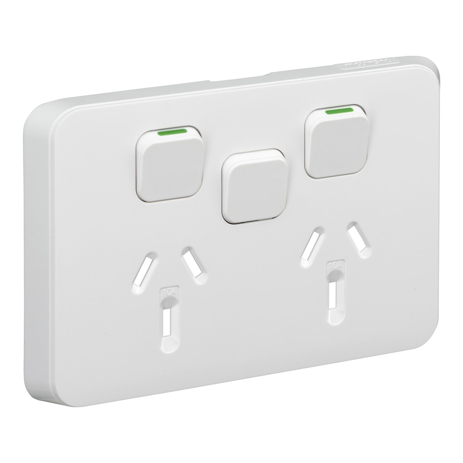 Picture of Double Power Point Skin with 1 extra switch, Clipsal Iconic, Horizontal Mount, 250V, 10A, Clip-On