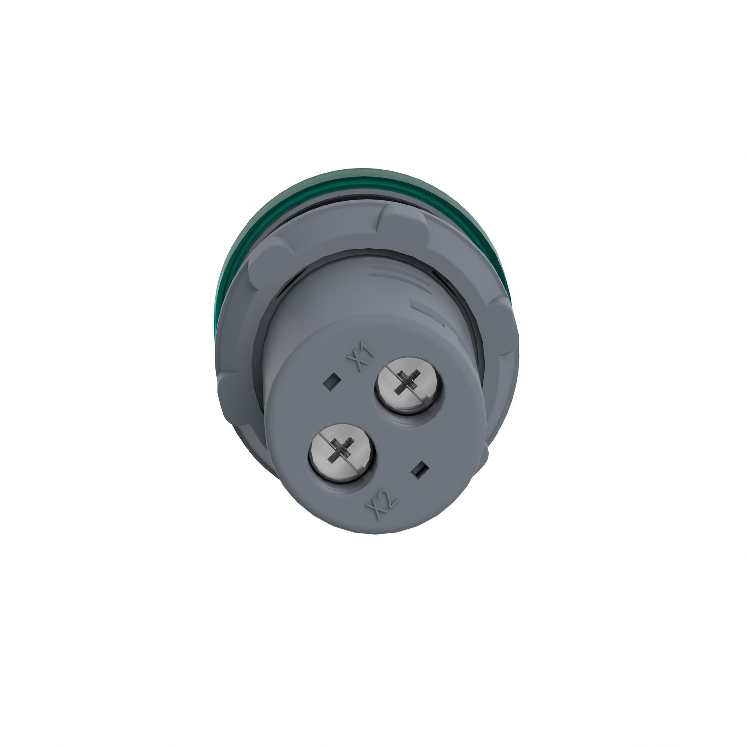 Picture of Monolithic pilot light, Easy Harmony XA2, plastic, green, 22mm, integral LED, screw clamp terminals, 12V AC DC