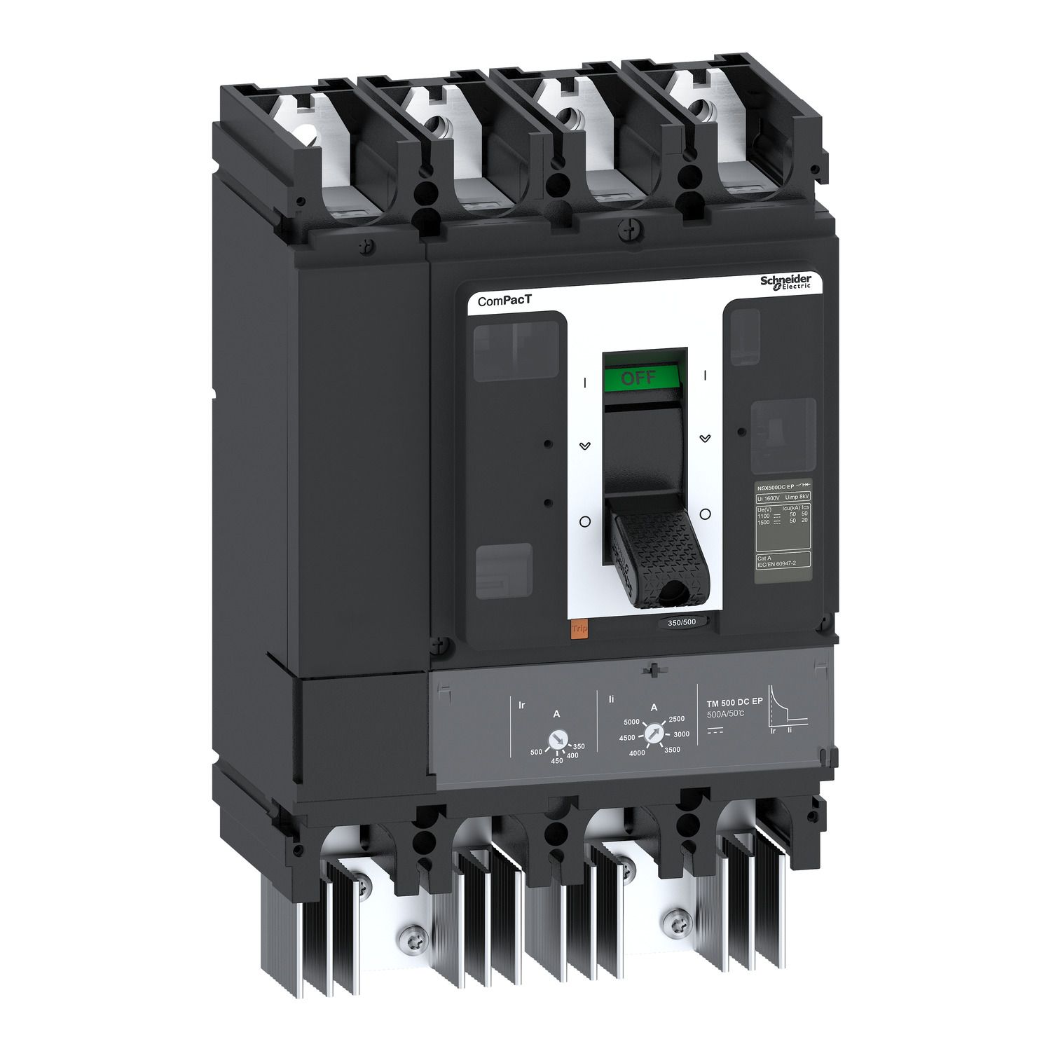 Picture of Circuit breaker, ComPacT NSX500 TM DC EP, 50kA/1500VDC, 4 poles, TM-DC EP trip unit 500A