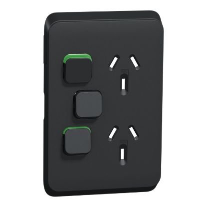 Picture of Double Power Point Skin with Extra Switch, Clipsal Iconic, Vertical Mount, 250V, 10A, Clip-On