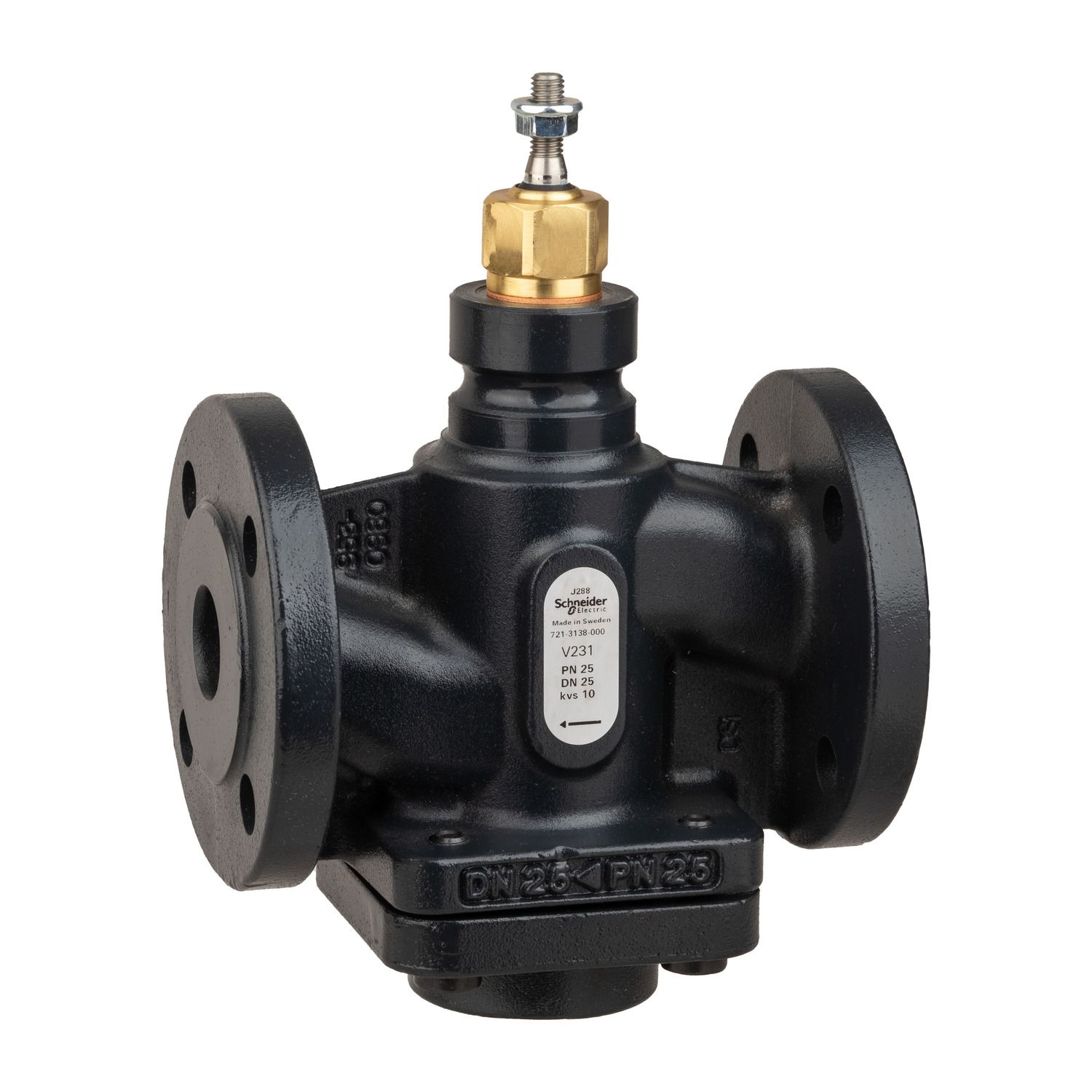 Picture of Venta V232 Globe Valve, 2-Way, PN25, Flanged, Balanced Plug, DN25, Kvs 10, Nodular Iron, Stainless Plug and Seat.