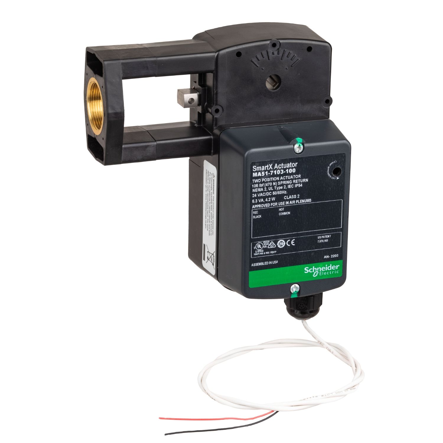 Picture of SmartX, Damper Actuator, 2-position, spring return, 24 Vac/Vdc, 3 ft plenum cable, 105 lbf, NEMA 2