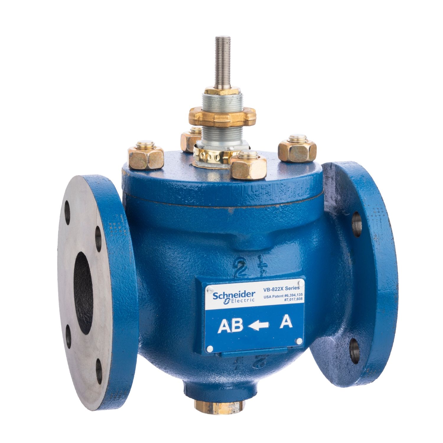 Picture of Schneider Electric, Globe Valve, 2-1/2 in, 2-way, flanged cast iron body, stem up closed, brass trim, 56 Cv, balanced plug technology