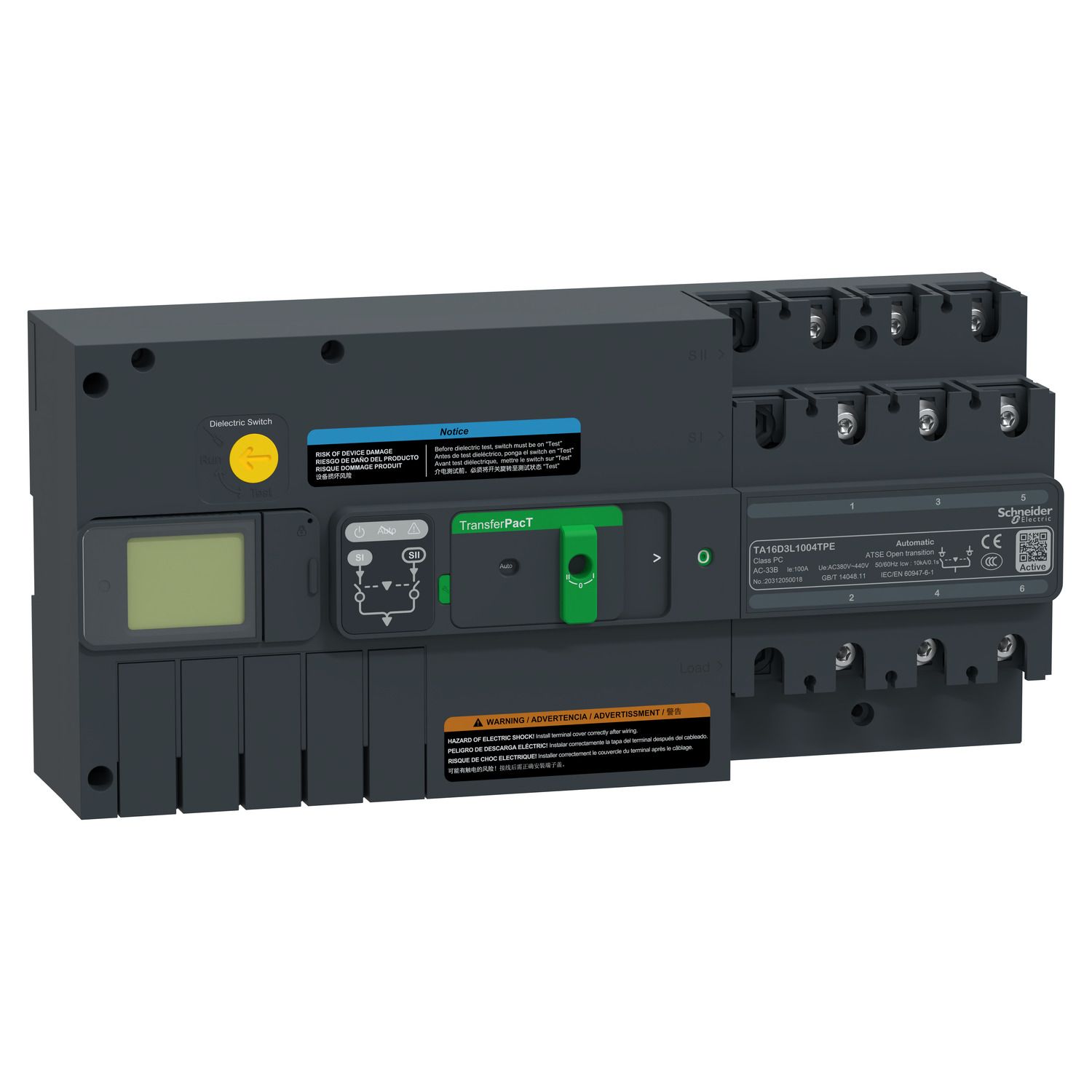 Picture of active automatic transfer switch, TransferPacT Active automatic, 100A, 3P, LCD, frame 160A