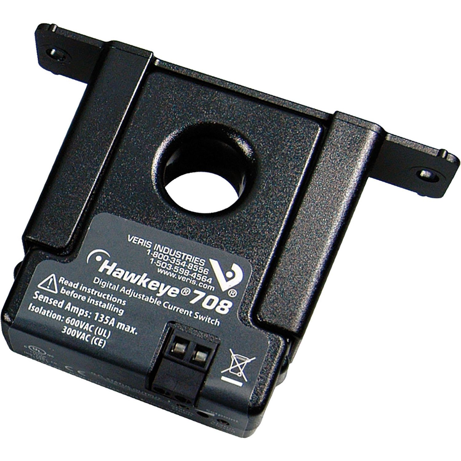 Picture of Current Switch: Adjustable Trip Point, 1-35 Amp, N.O. 1.0A@30 VAC/DC, 1.0A or less Minimum Trip Point, Solid Core Housing, Status LED, UL, CE