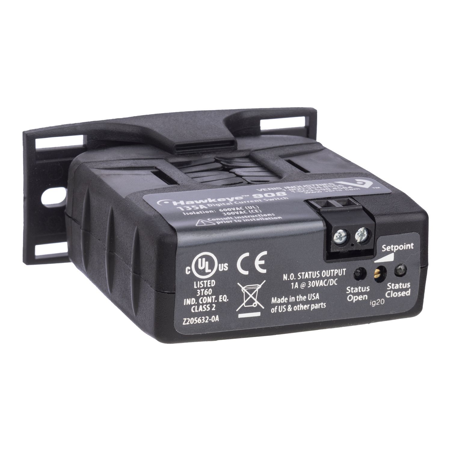Picture of Current Switch: Adjustable Trip Point, High Voltage Output, 2.5-135 Amp, N.O. 0.2A@120VAC/DC, 2.5A or less Minimum Trip Point, Status LED, Split-Core