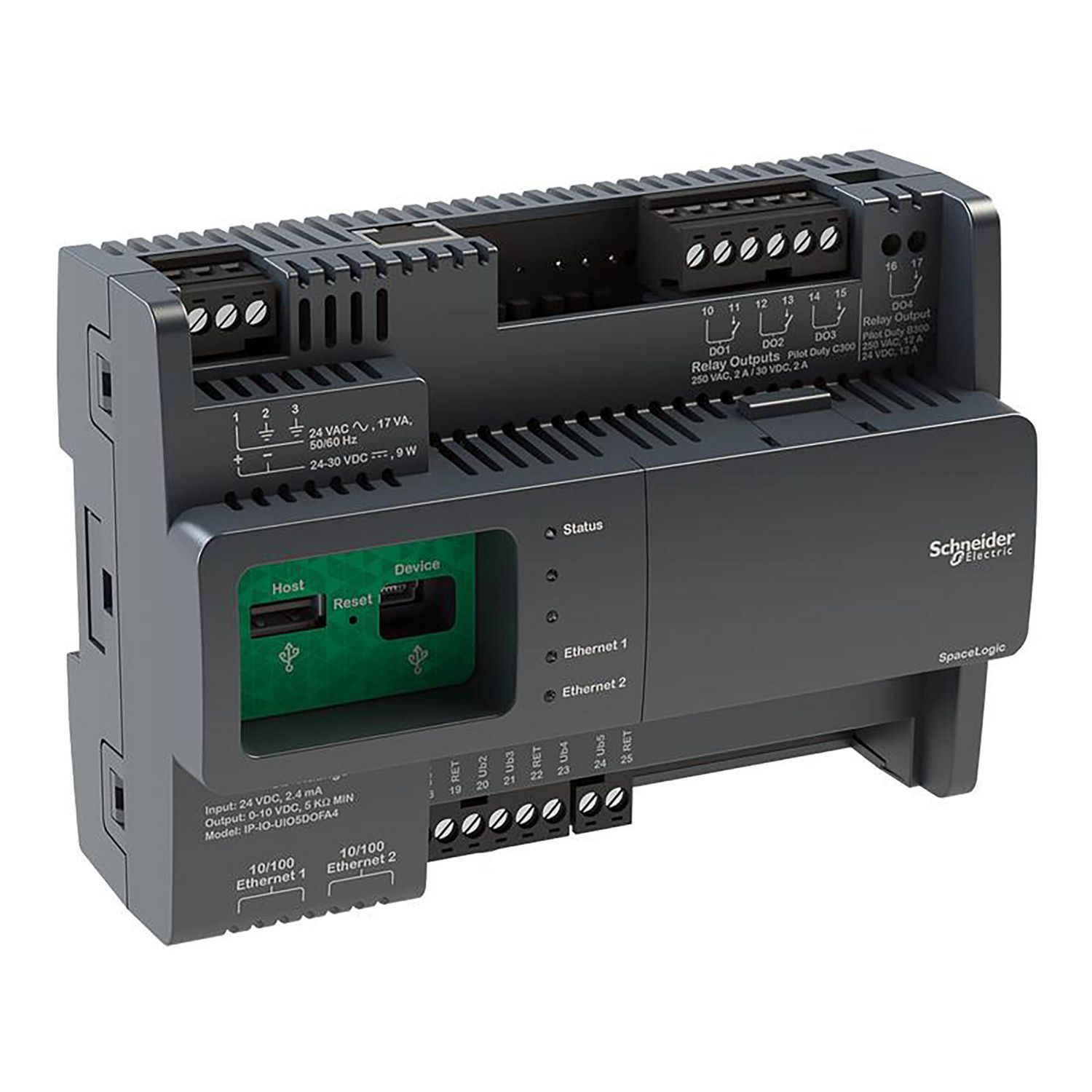 Picture of Input/output expander, SpaceLogic IP-IO Series, 5 universal inputs/outputs, 4 digital output form A relay