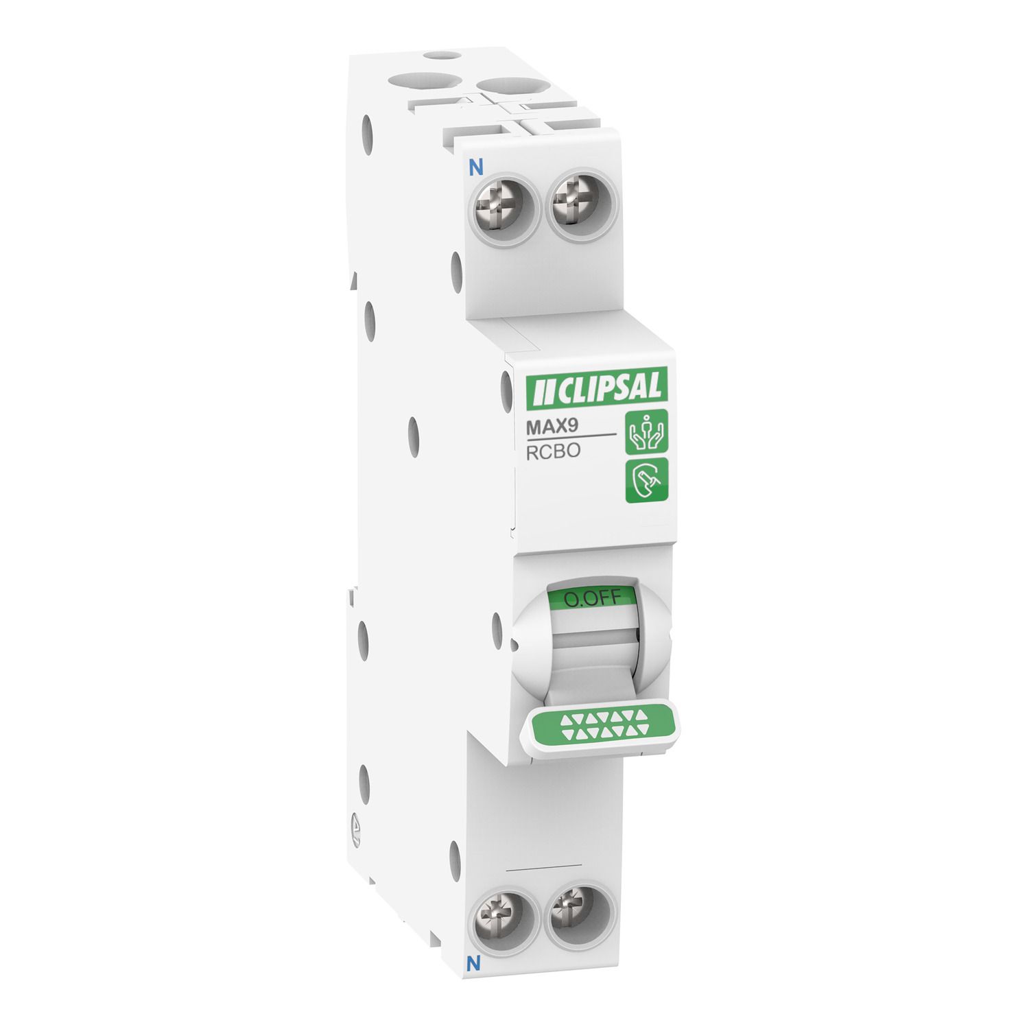Picture of Residual Current Breaker with Overcurrent Protection (RCBO), MAX9, 1PN, 10A, 30mA, C Curve, 6000A, A Type, SLIM, 40ms