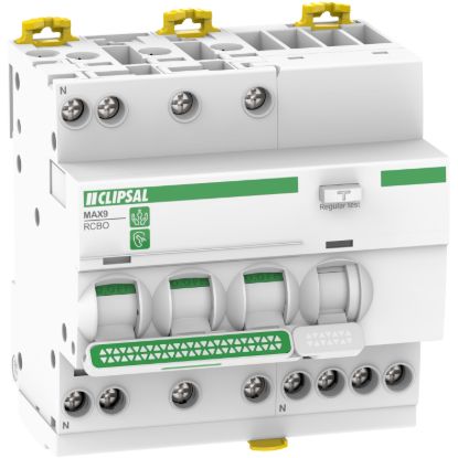 Picture of Residual Current Breaker with Overcurrent Protection (RCBO), MAX9, 3PN, 25A, 30mA, C Curve, 6000A, A Type, 5 MOD