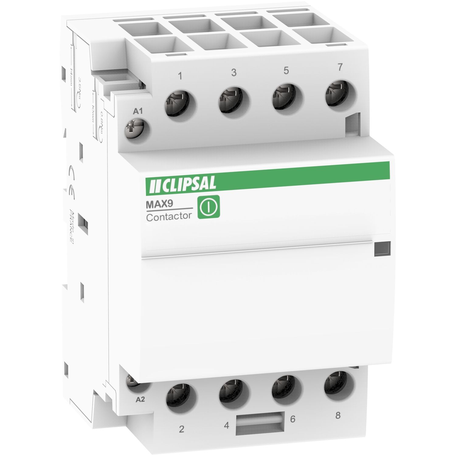 Picture of Contactor, MAX9, 4 NO, 63A, Ue=415VAC, Uc=240VAC, 3 Modules