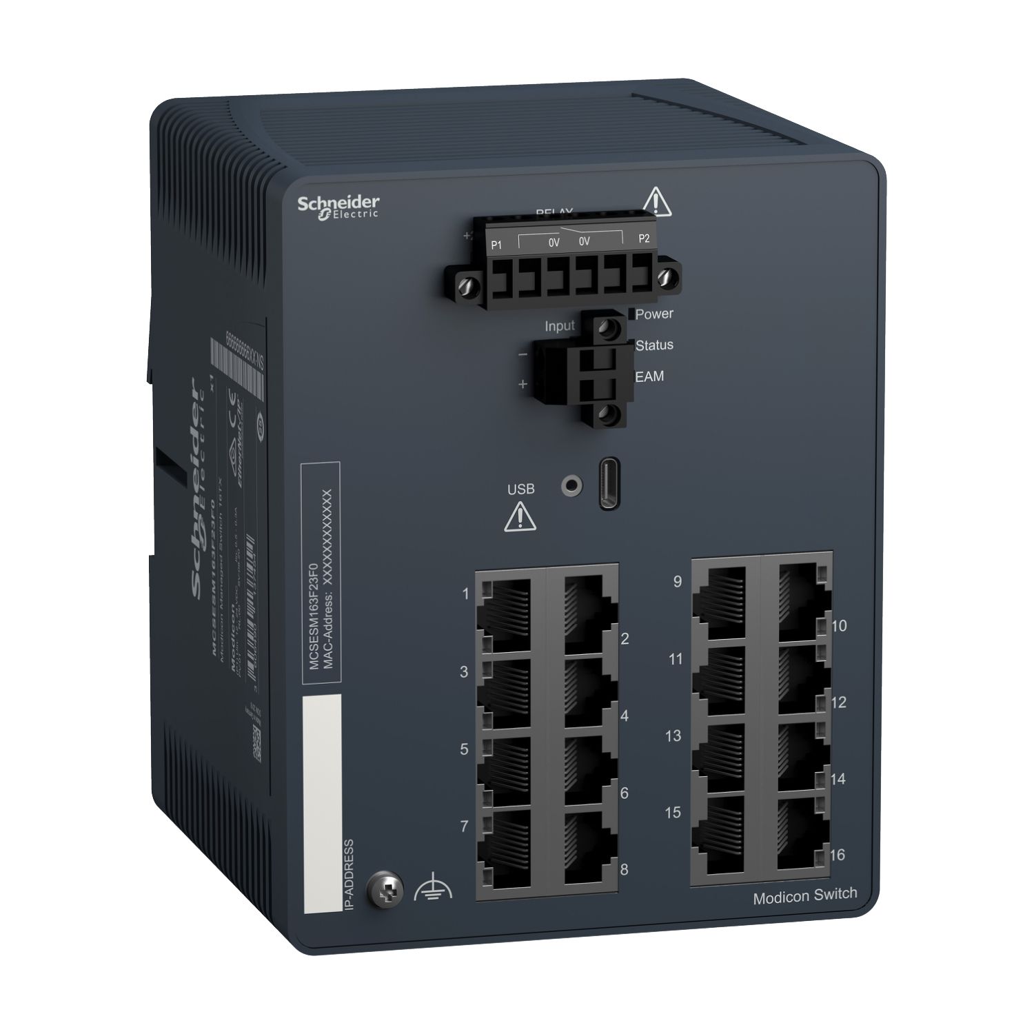 Picture of network switch, Modicon Networking, managed, 16 ports for copper