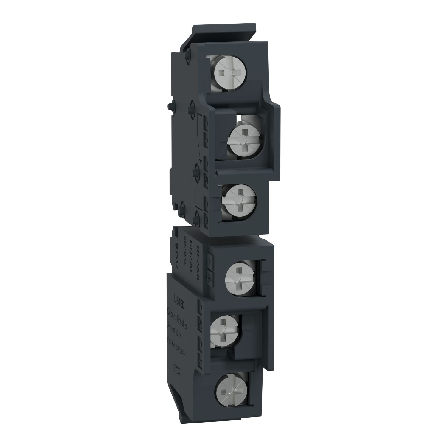 Picture of auxiliary contact, TransferPacT, indication for source I and souce II, frame 250A, frame 630A