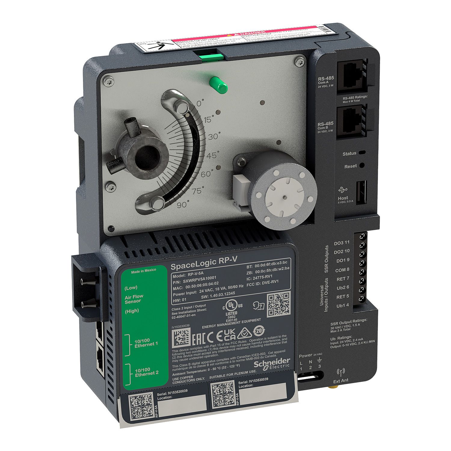 Picture of Controller, SpaceLogic RP-V, RP-V-5A, BACnet/IP, 5 points, 2 universal inputs, 3 digital outputs