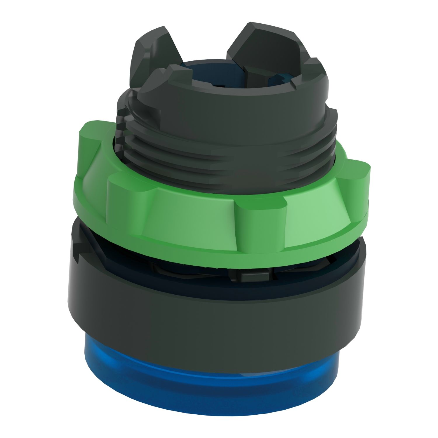 Picture of Head for illuminated push button, Harmony XB5, blue projecting, 22mm, universal LED, spring return, unmarked