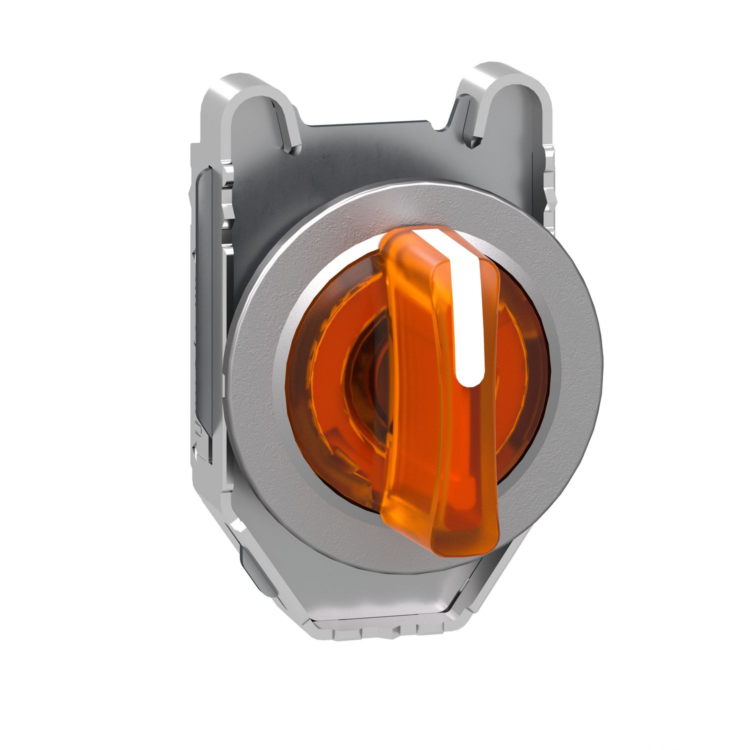 Picture of Head for illuminated selector switch, Harmony XB4, metal, orange handle, 30mm, universal LED, 3 positions, right to center