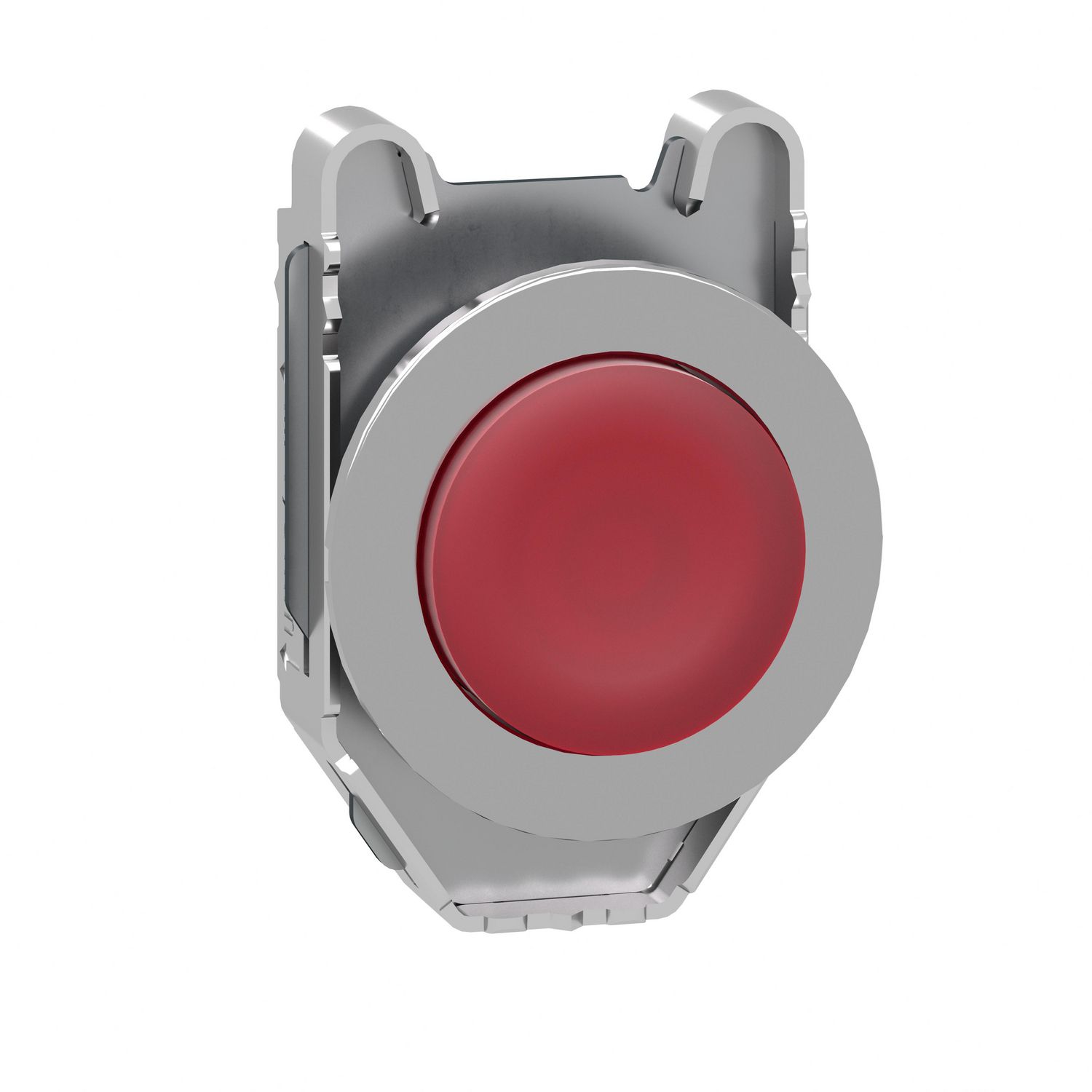Picture of Head for illuminated push button, Harmony XB4, plastic, red projecting, 30mm, universal LED, spring return, plain lens