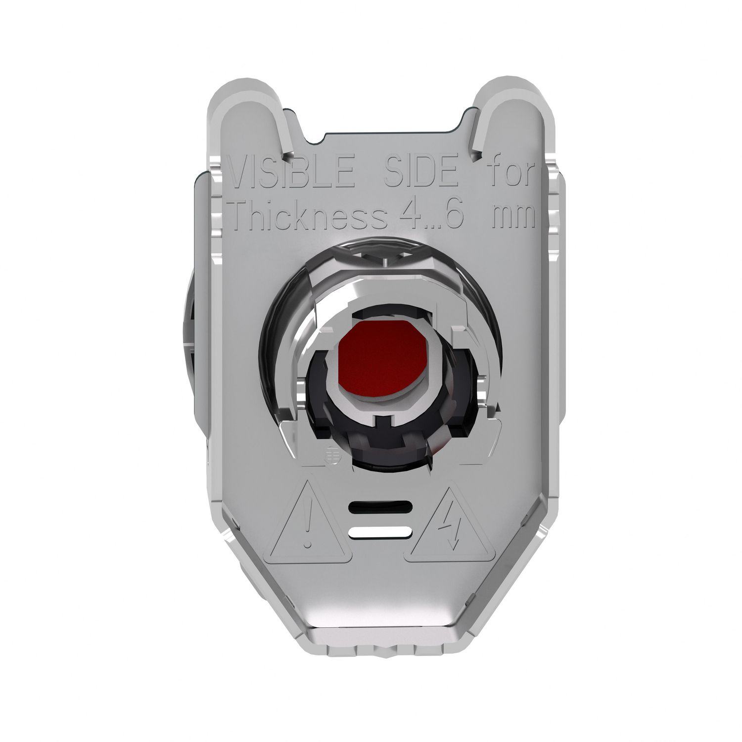 Picture of Head for illuminated push button, Harmony XB4, plastic, red projecting, 30mm, universal LED, spring return, plain lens