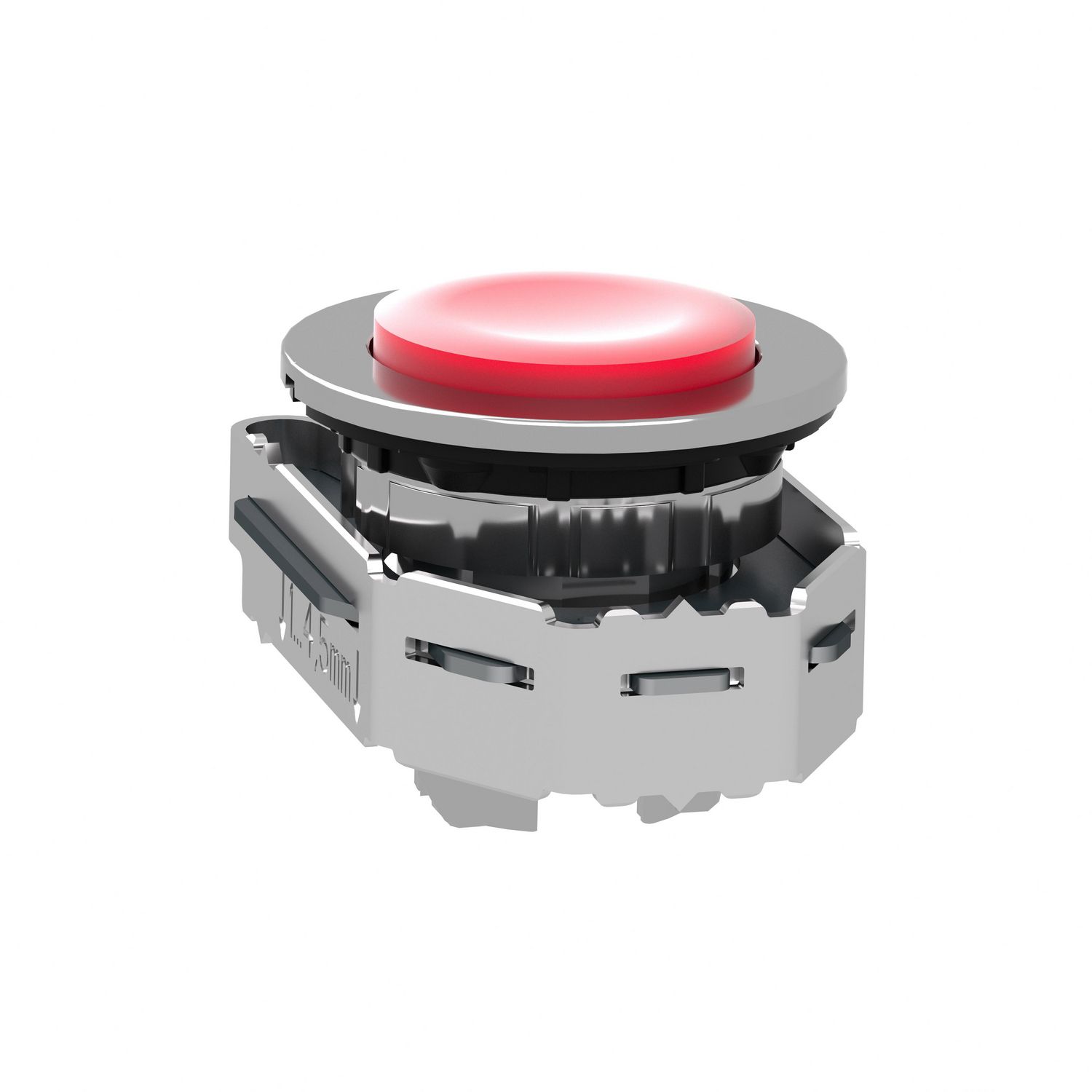 Picture of Head for illuminated push button, Harmony XB4, plastic, red projecting, 30mm, universal LED, spring return, plain lens