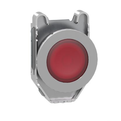 Picture of Head for illuminated push button, Harmony XB4, metal, red flush, 30mm, spring return, universal LED, unmarked
