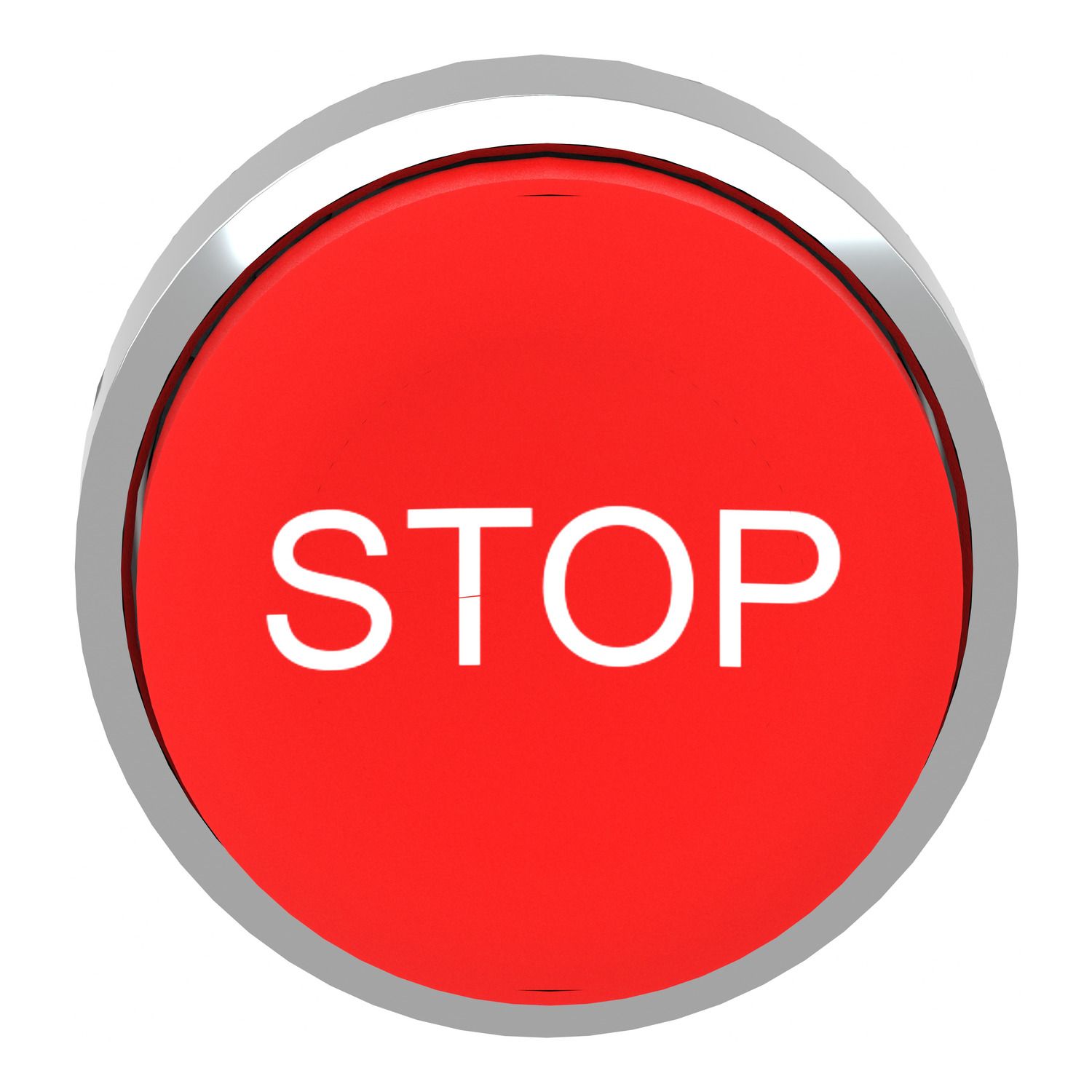 Picture of Projecting push button head 40mm, Harmony XB4, metal, red, 22mm, spring return, marked STOP