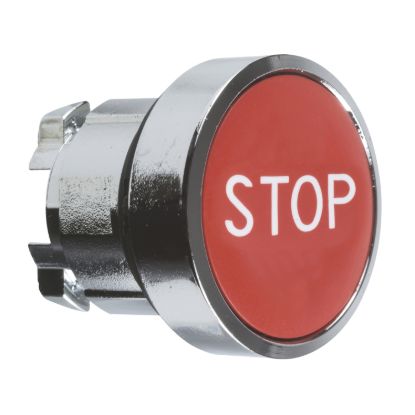 Picture of Push button head, Harmony XB4, metal, flush, red, 22mm, spring return, marked STOP