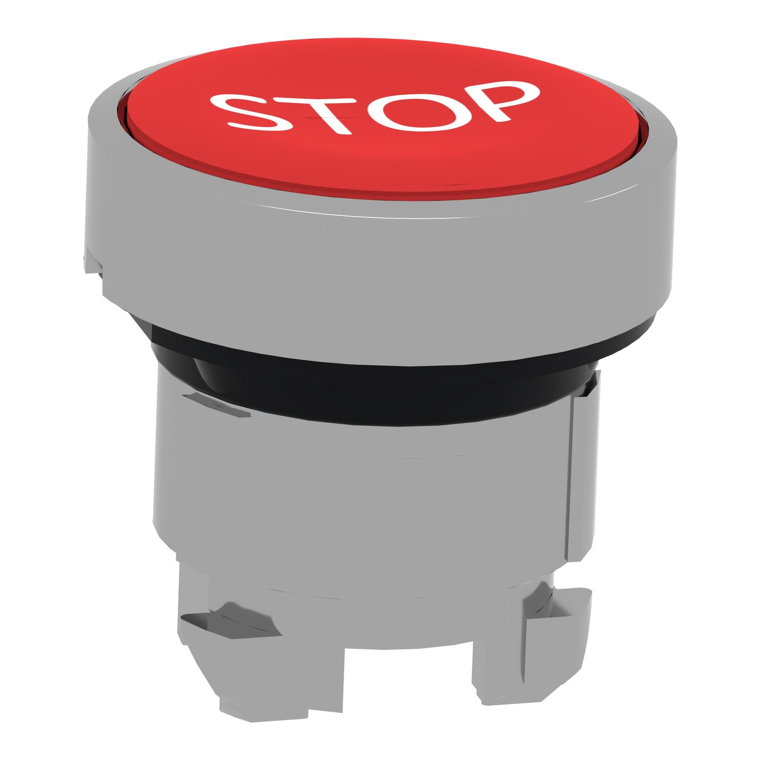 Picture of Push button head, Harmony XB4, metal, flush, red, 22mm, spring return, marked STOP