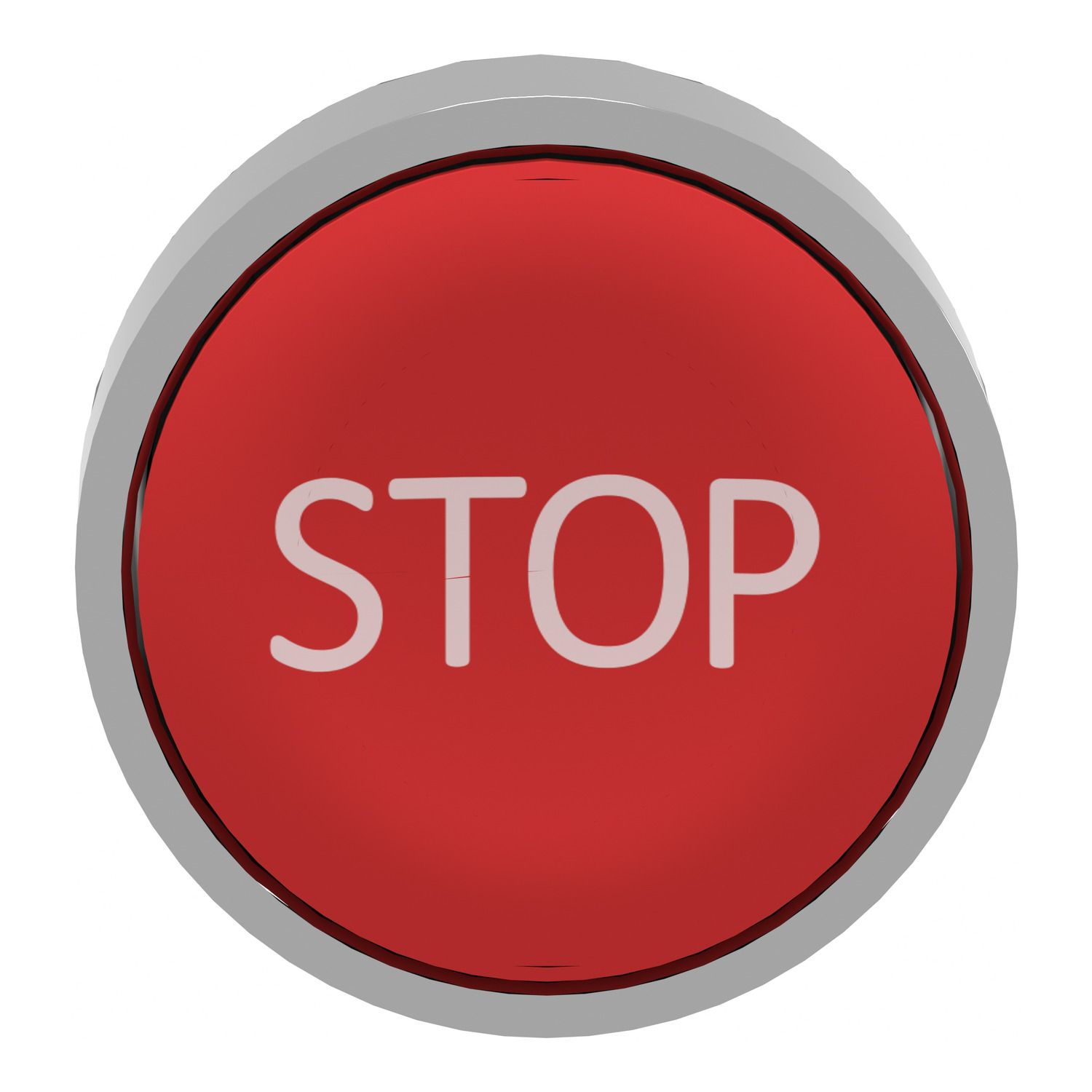 Picture of Push button head, Harmony XB4, metal, flush, red, 22mm, spring return, marked STOP