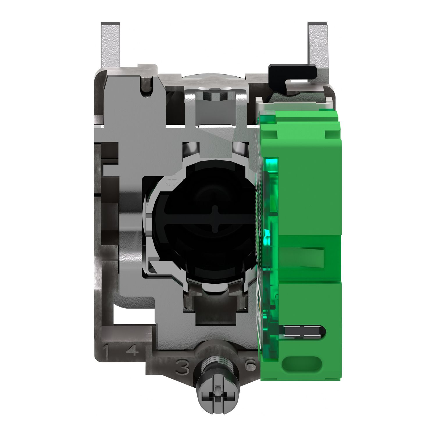 Picture of Wireless and batteryless transmitter, Harmony XB5R, push button, metal, green, 22mm, spring return