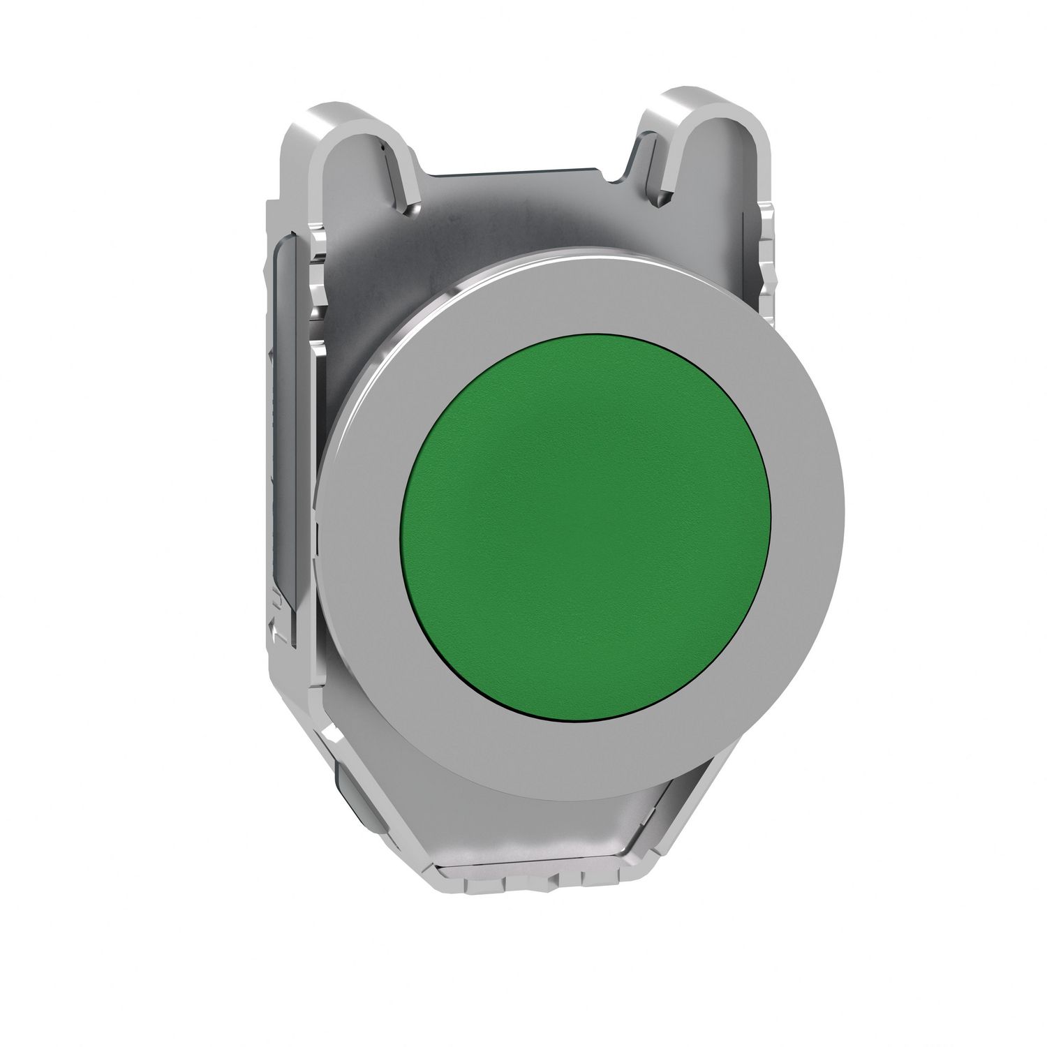 Picture of Flush mounted push button head, Harmony XB4, metal, green, 30mm, spring return, unmarked