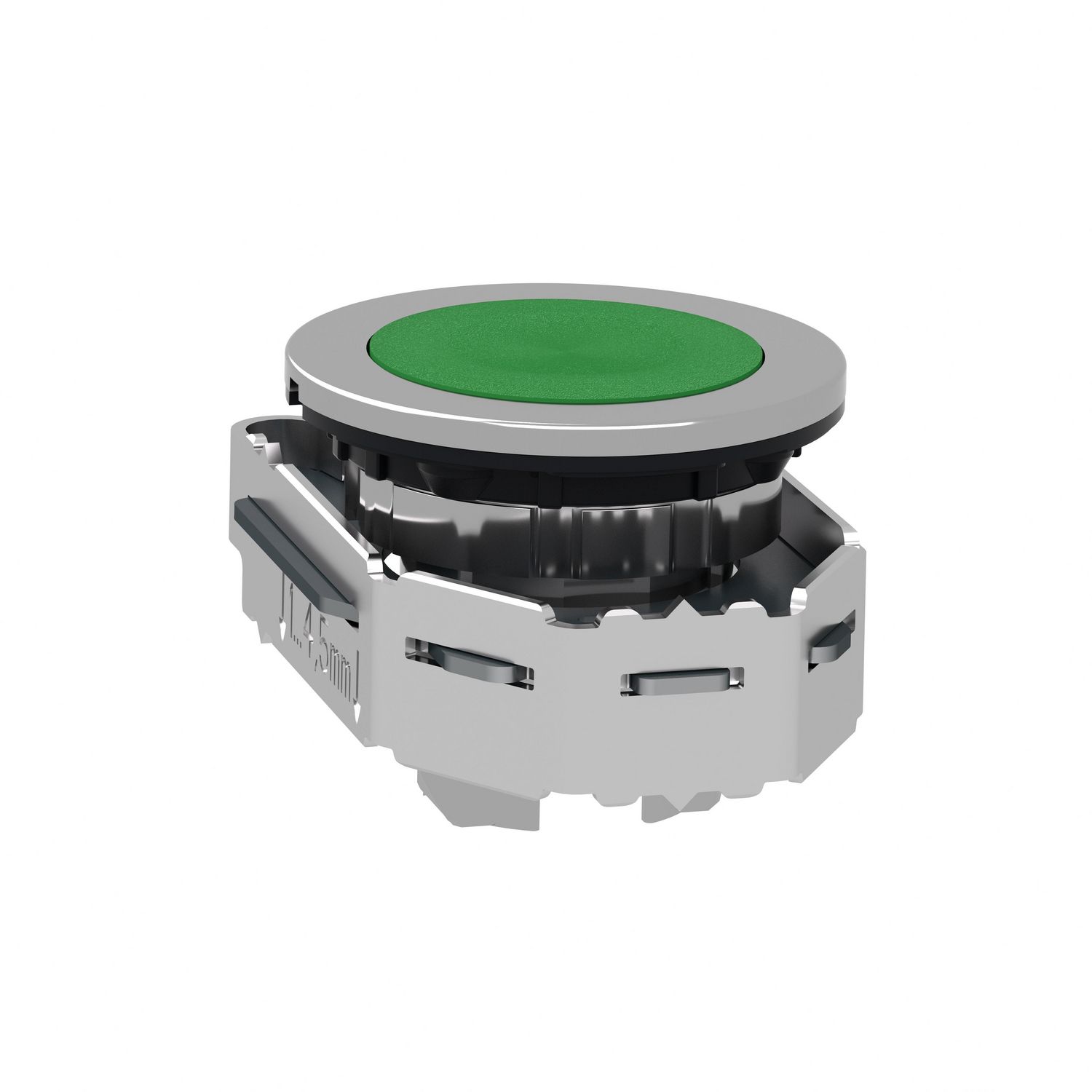 Picture of Flush mounted push button head, Harmony XB4, metal, green, 30mm, spring return, unmarked