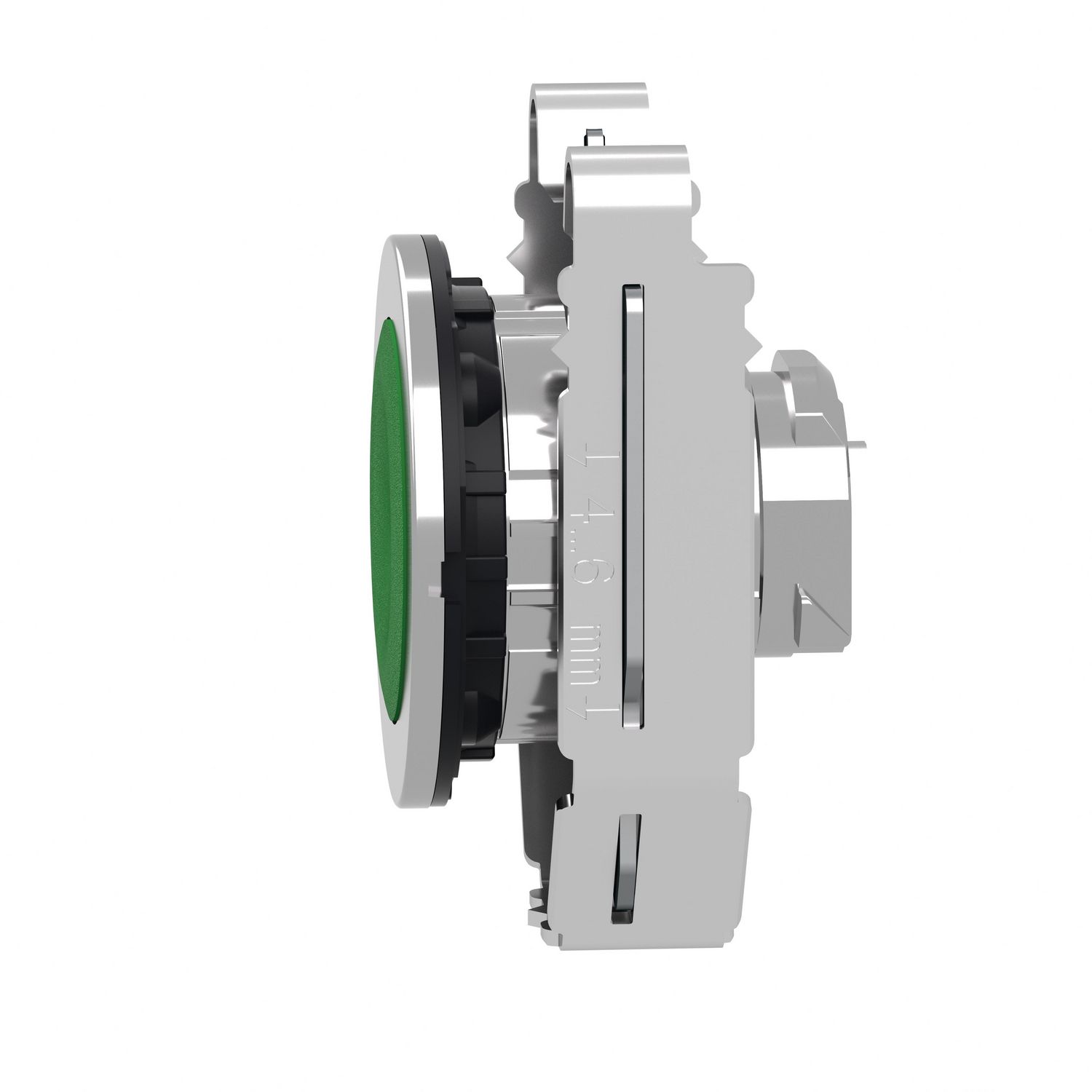 Picture of Flush mounted push button head, Harmony XB4, metal, green, 30mm, spring return, unmarked