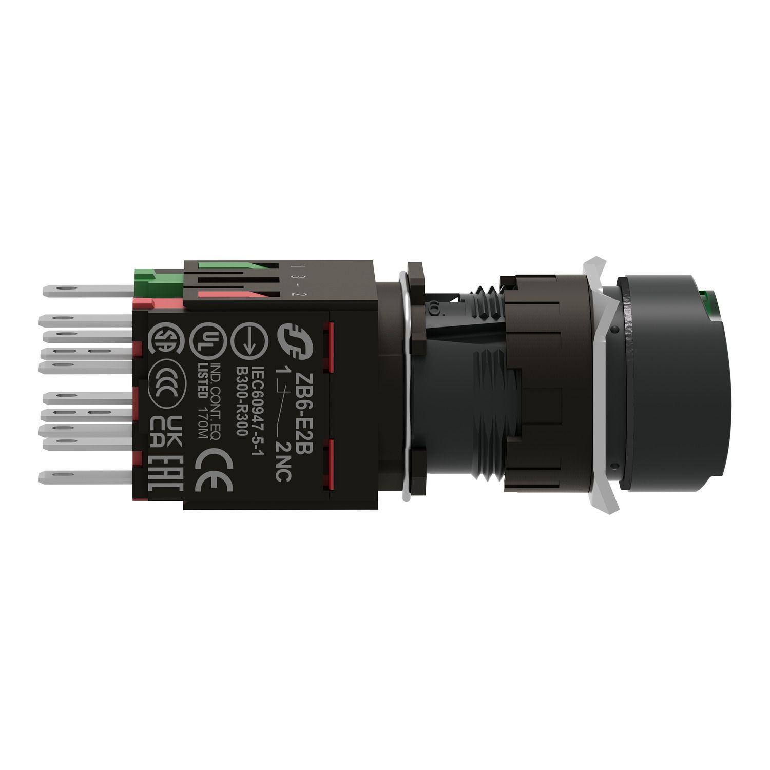 Picture of Complete illuminated push button, Harmony XB6, green flush, 16mm, spring return, 1NO + 1NC,  12...24V