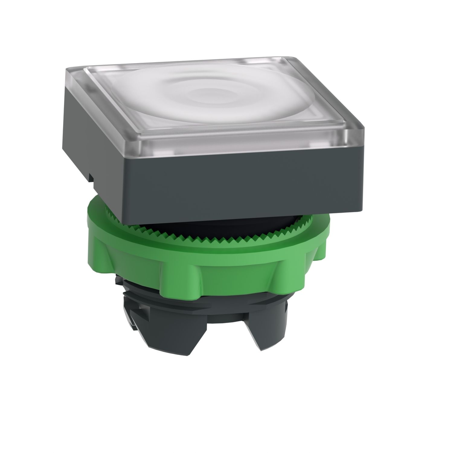 Picture of Head for illuminated push button, Harmony XB5, plastic, white square flush, 22mm, universal LED, for insertion of legend