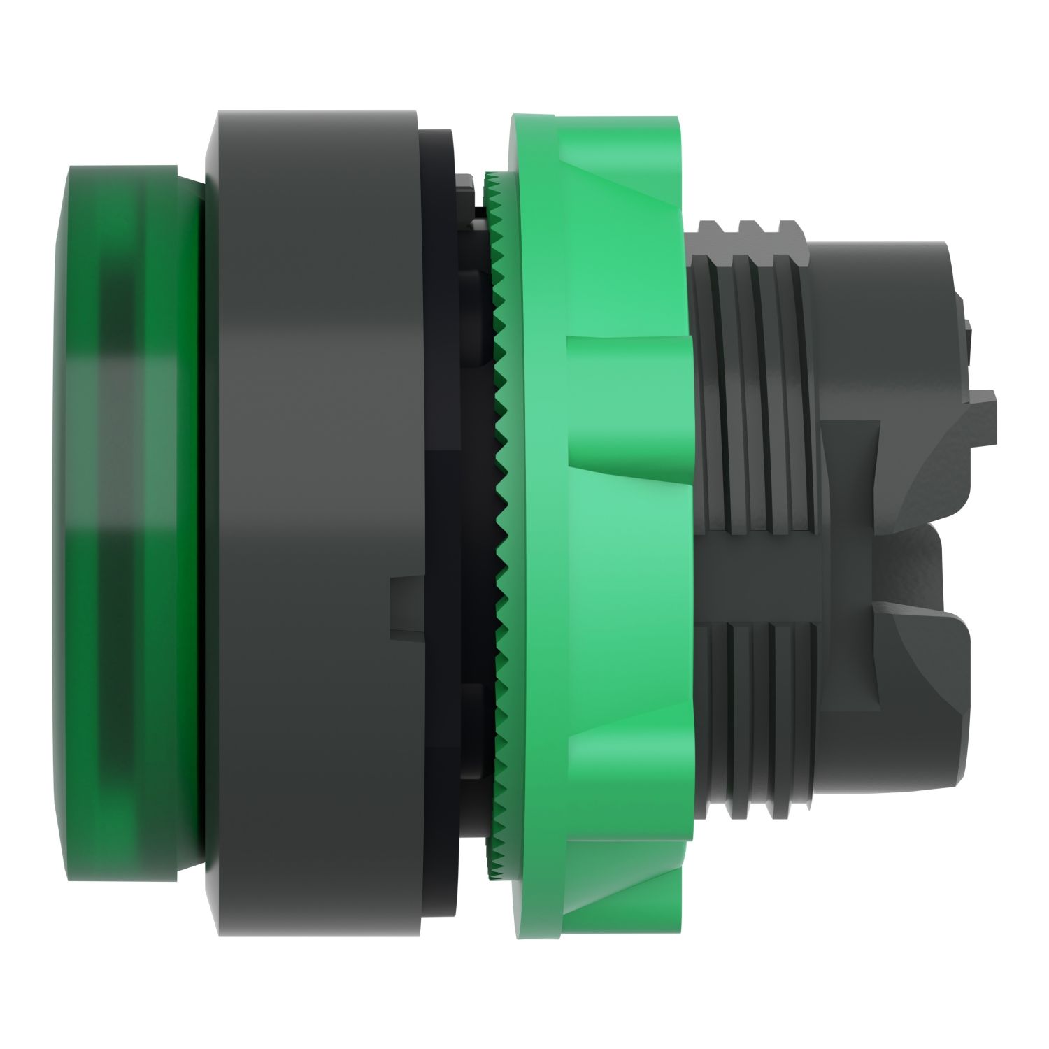 Picture of Head for illuminated push button, Harmony XB5, green projecting, 22mm, universal LED, spring return, unmarked