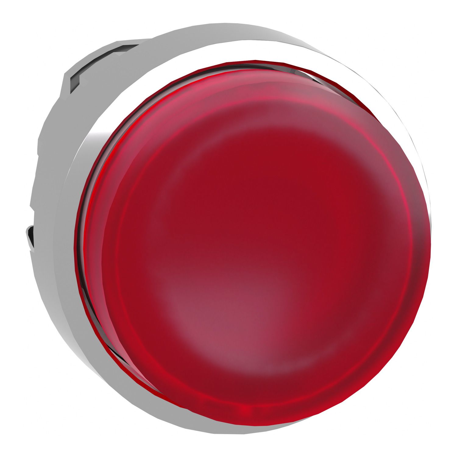 Picture of Head for illuminated push button, Harmony XB4, metal, red projecting, 22mm, universal LED, spring return, plain lens