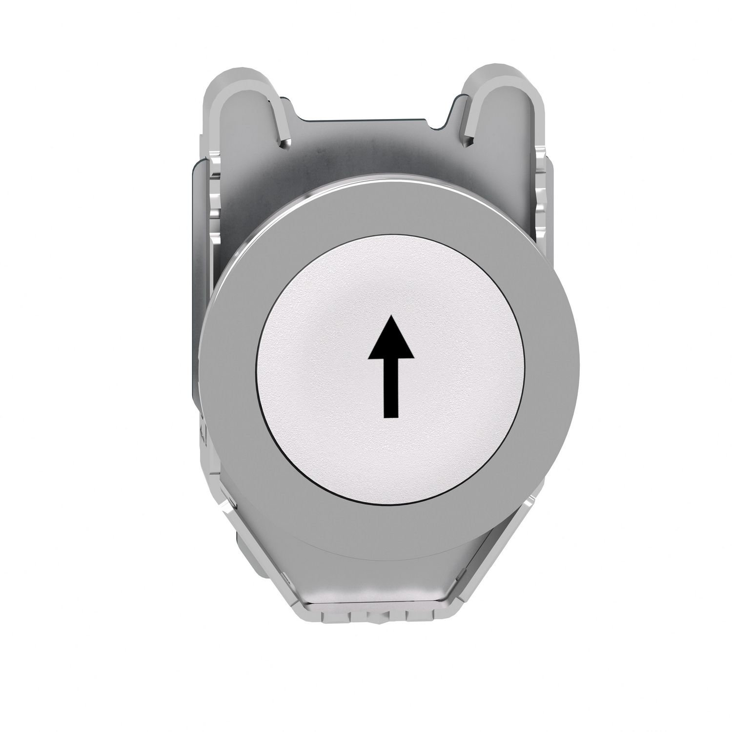 Picture of Flush mounted push button head, Harmony XB4, metal, white, 30mm, spring return, marked UP ARROW