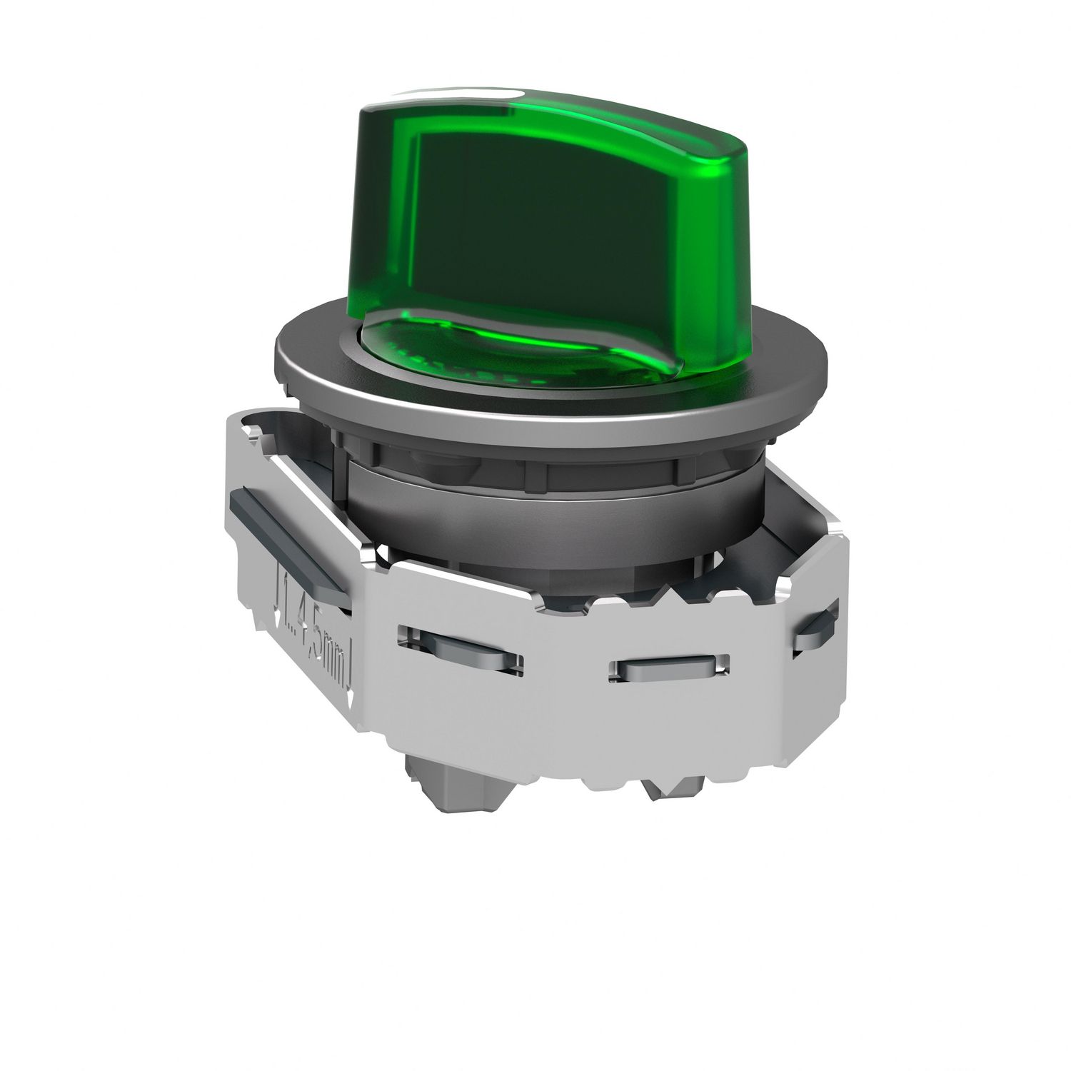 Picture of Head for illuminated selector switch, Harmony XB4, metal, green handle, flush mounted, 30mm, universal LED, 2 positions
